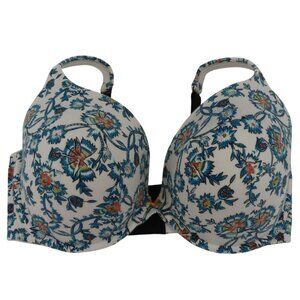 Cacique 40G Women Plus Size Bra Plunge Underwire Padded White Blue Floral Flower